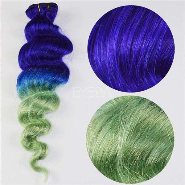 Blue green two tone human hair clip on LJ179